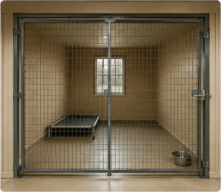 Inside the Cedar 1 kennel